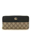Dollar Calfskin GG Supreme Monogram GG Marmont Zip Around Wallet Black Beige Ebony