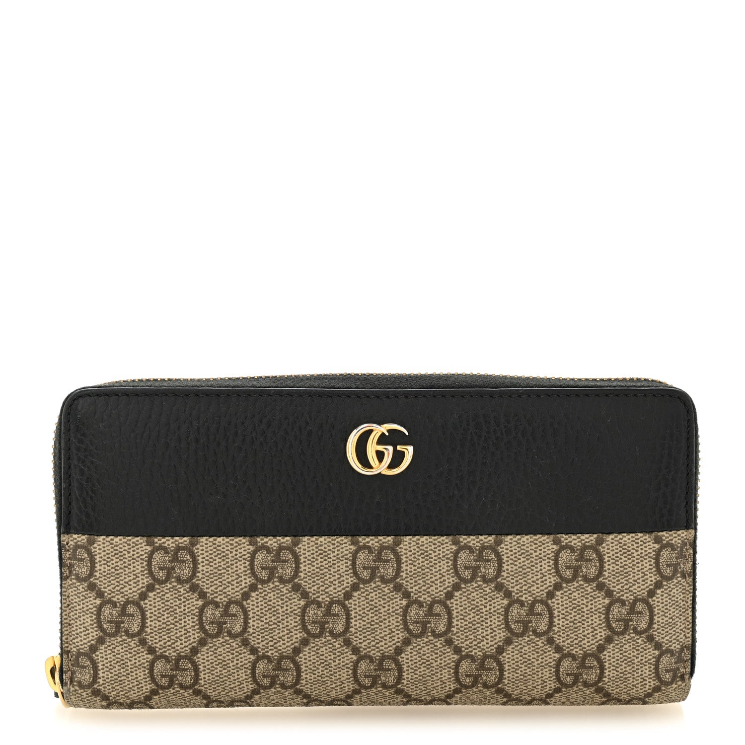 Dollar Calfskin GG Supreme Monogram GG Marmont Zip Around Wallet Black Beige Ebony