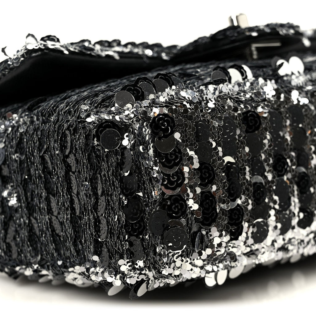 Sequin Quilted Small Single Flap Silver Black