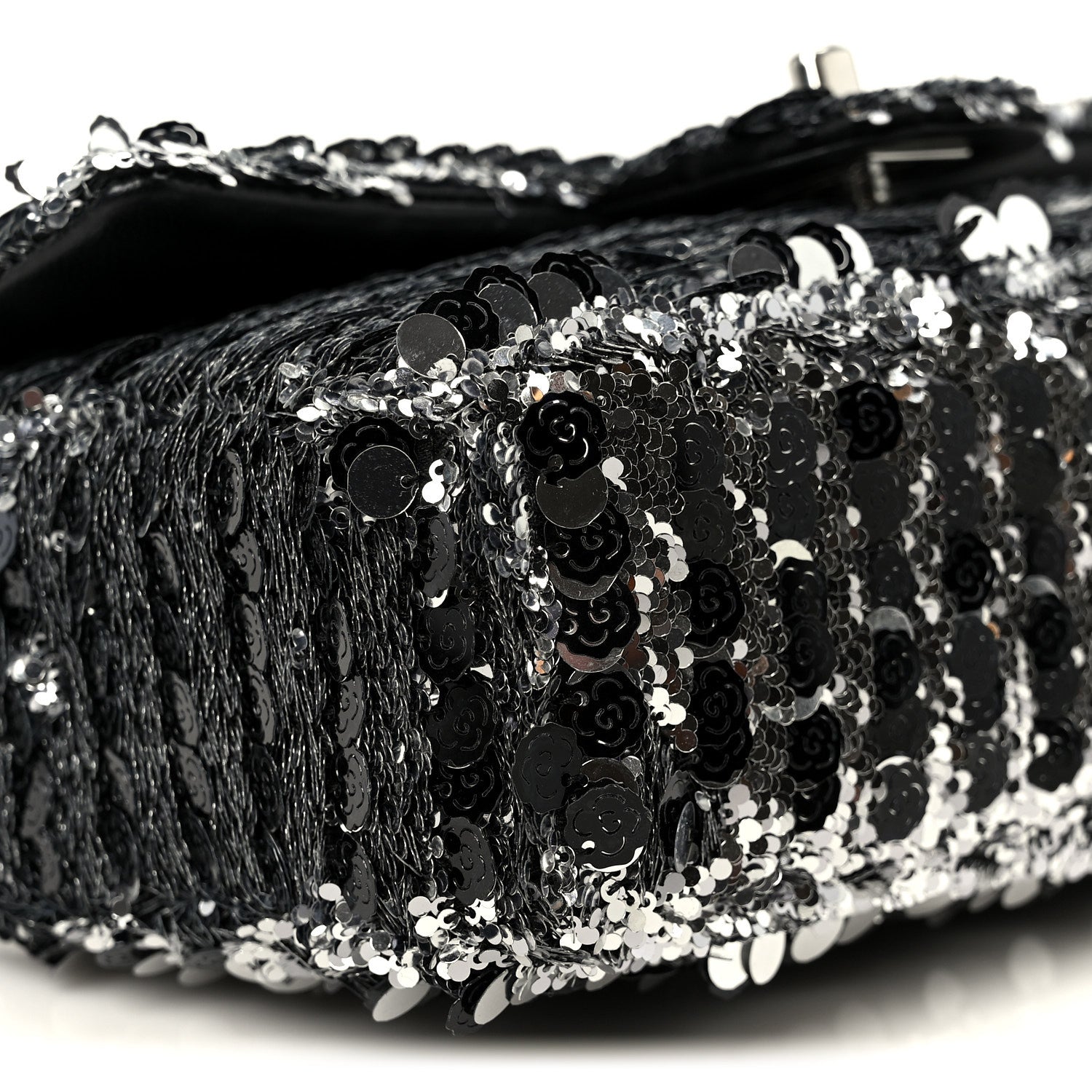Sequin Quilted Small Single Flap Silver Black