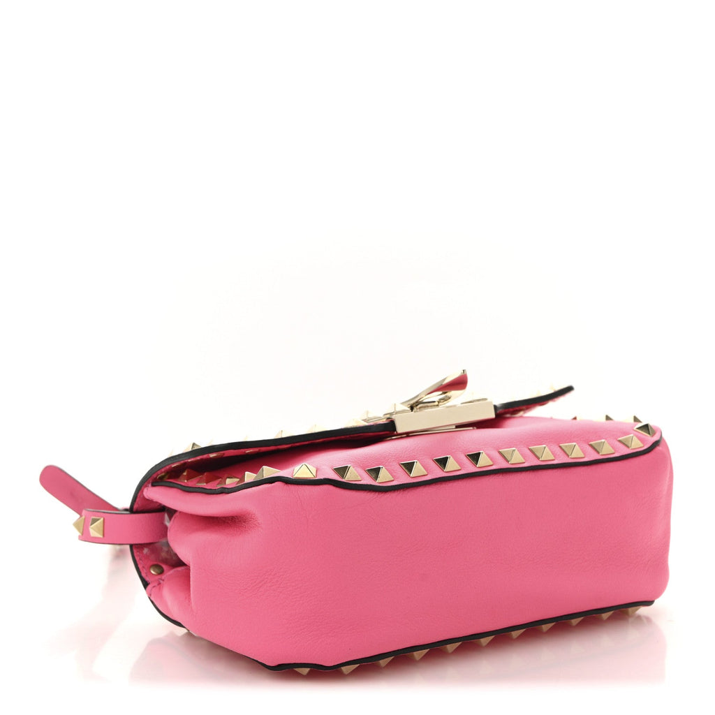 Vitello Mini Rockstud Flap Saddle Crossbody Bag Fuxia Fluo