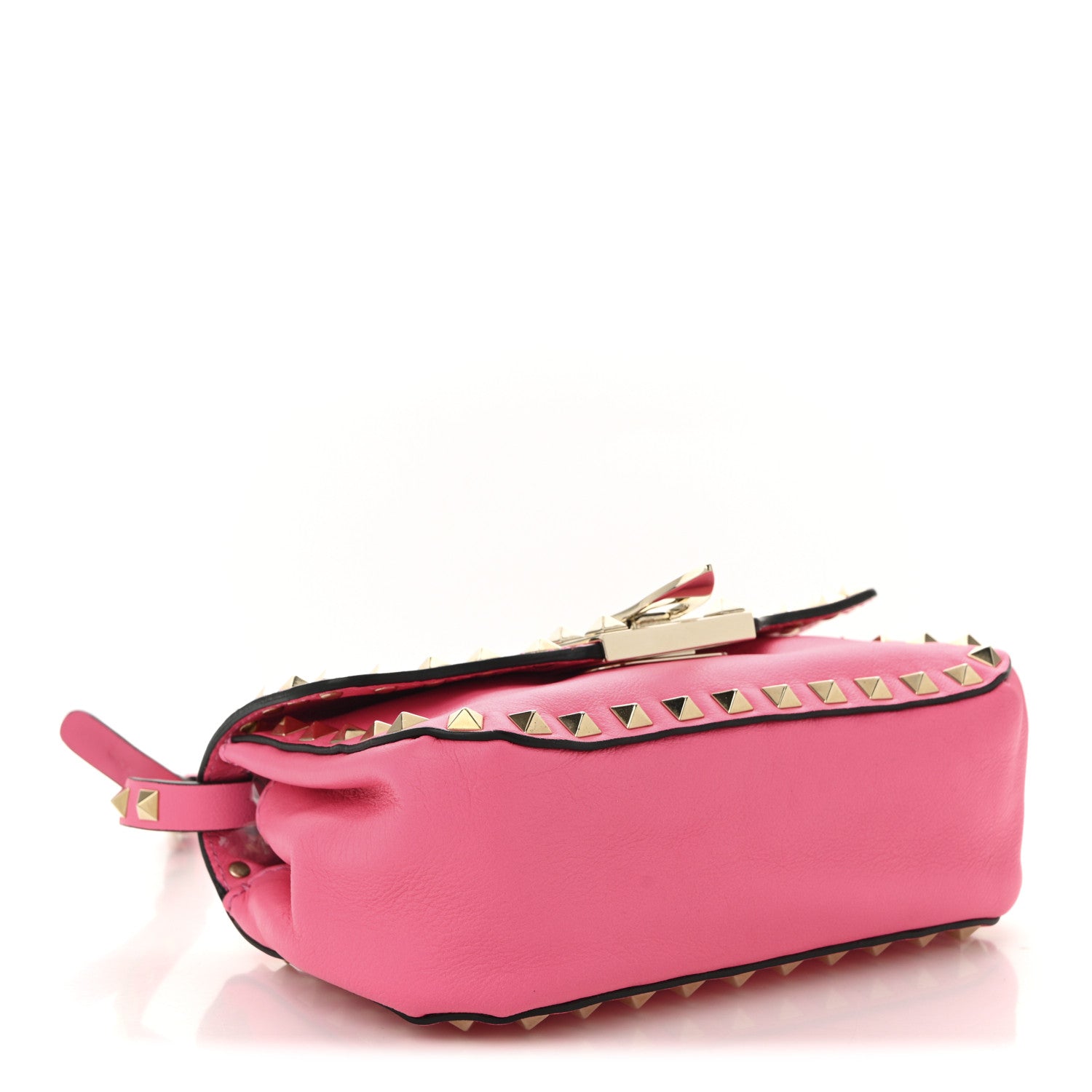 Vitello Mini Rockstud Flap Saddle Crossbody Bag Fuxia Fluo