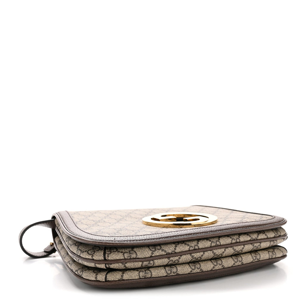 GG Supreme Monogram Textured Dollar Calfskin Web Medium Blondie Shoulder Flap Bag Beige Ebony New Acero