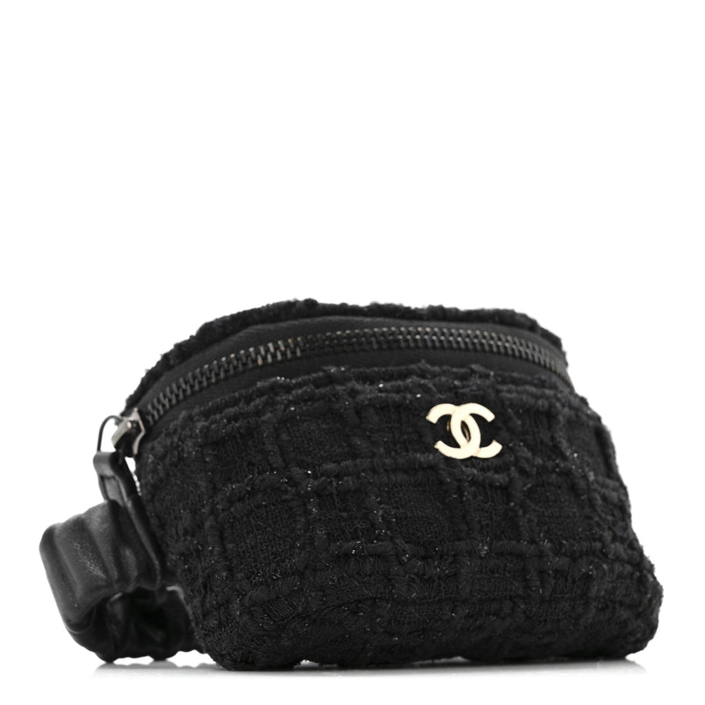 Tweed Lambskin Quilted Arm Coin Purse Black