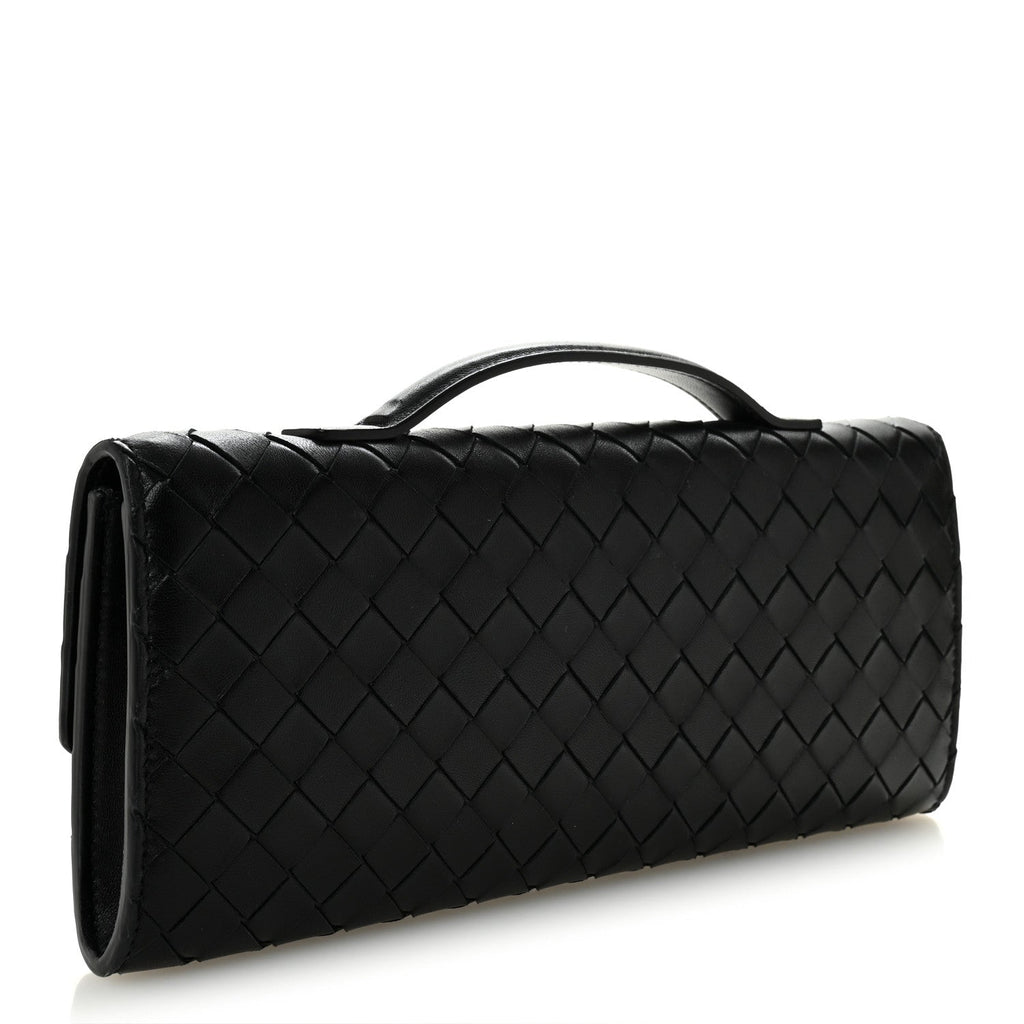 Nappa Intrecciato Long Andiamo Top Handle Clutch Black