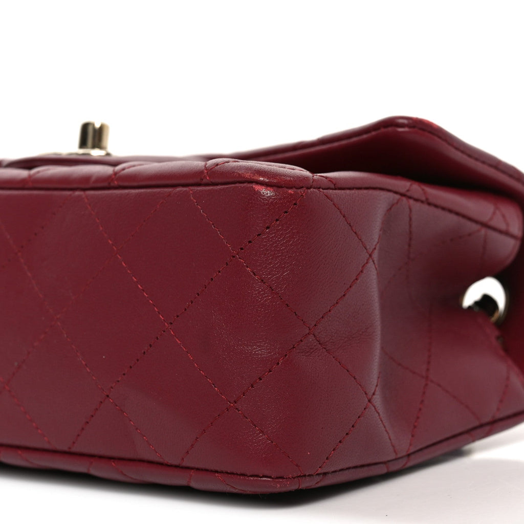 Lambskin Quilted Mini Rectangular Flap Burgundy