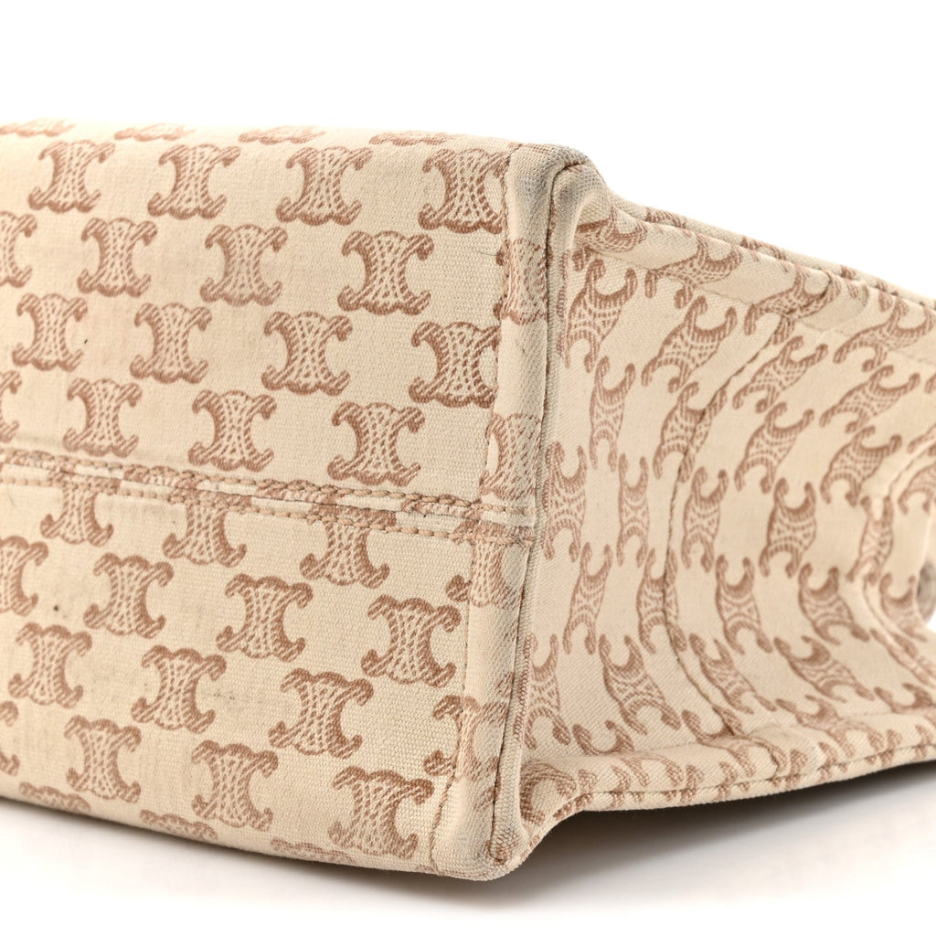 Canvas Calfskin Triomphe Print Small Cabas Thais White