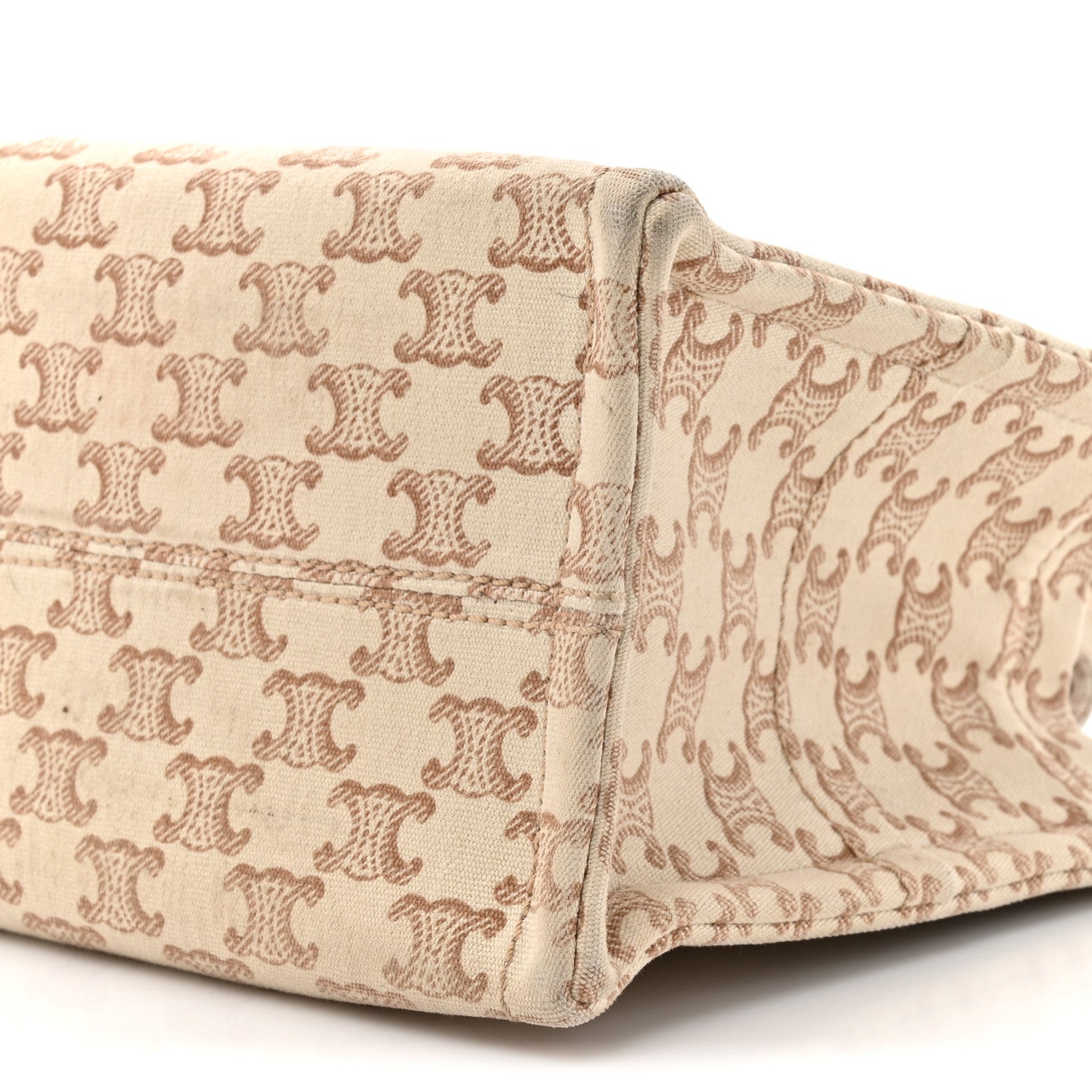 Canvas Calfskin Triomphe Print Small Cabas Thais White