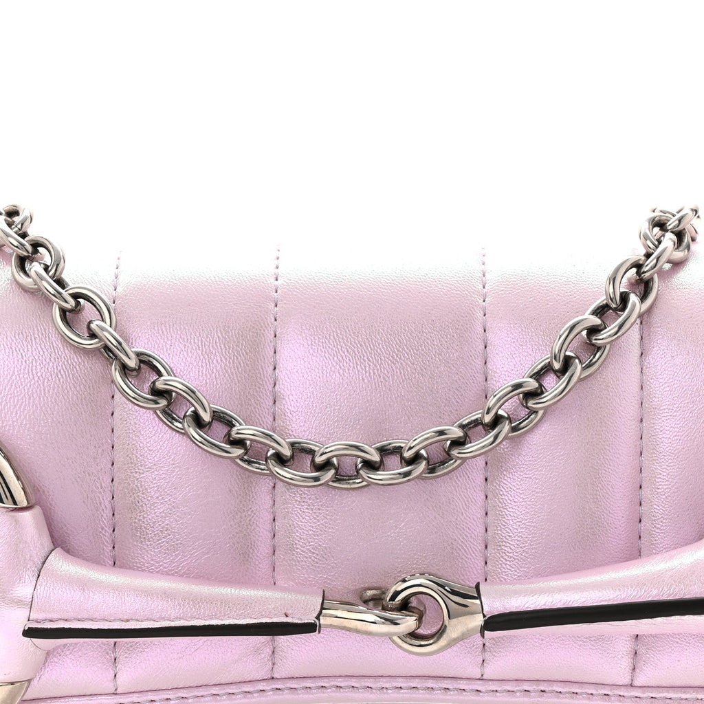 Iridescent Nappa Vertical Matelasse Medium Maxi Horsebit Chain Shoulder Bag Escape Pink