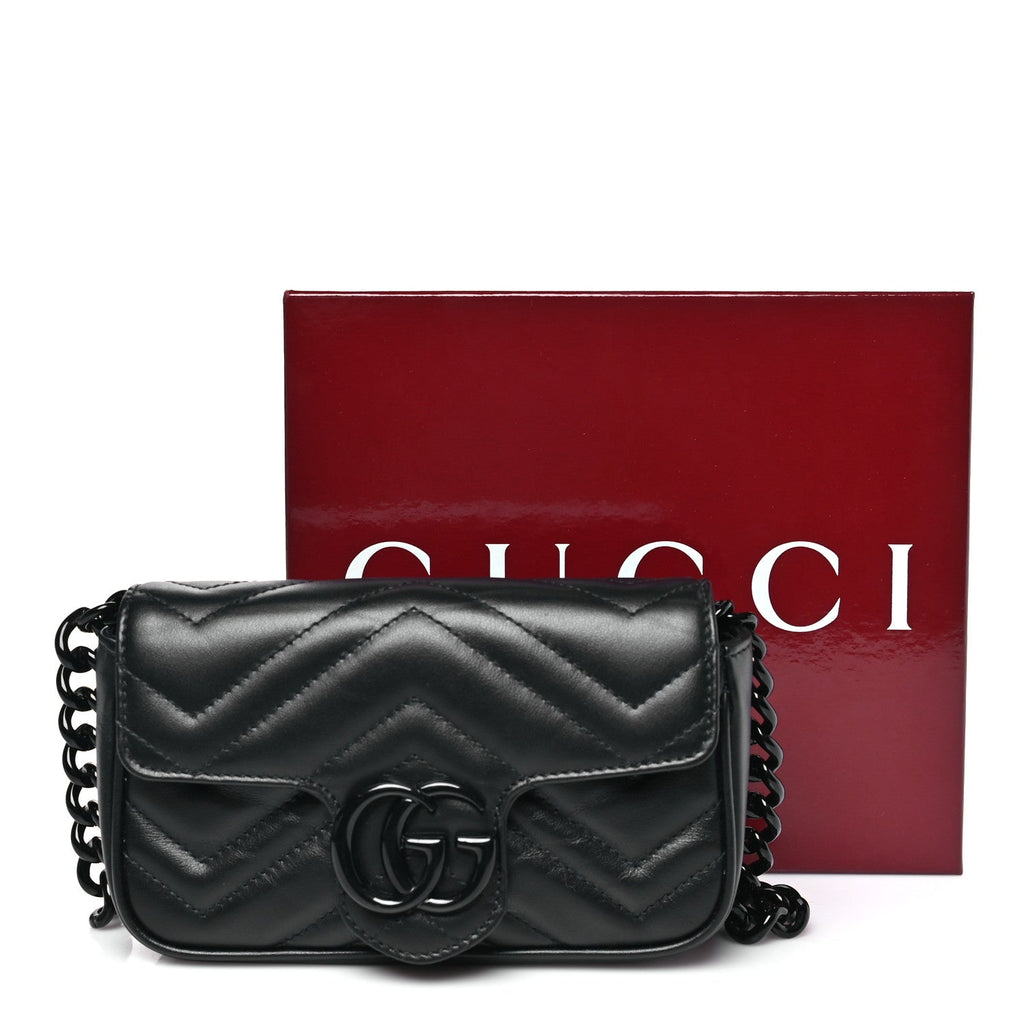 Calfskin Matelasse Monochrome GG Marmont Chain Belt Bag Black