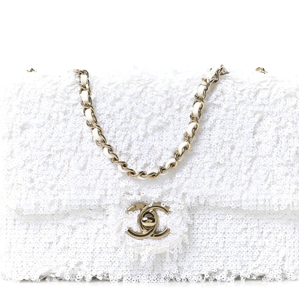 Sequin Mini Rectangular Flap White