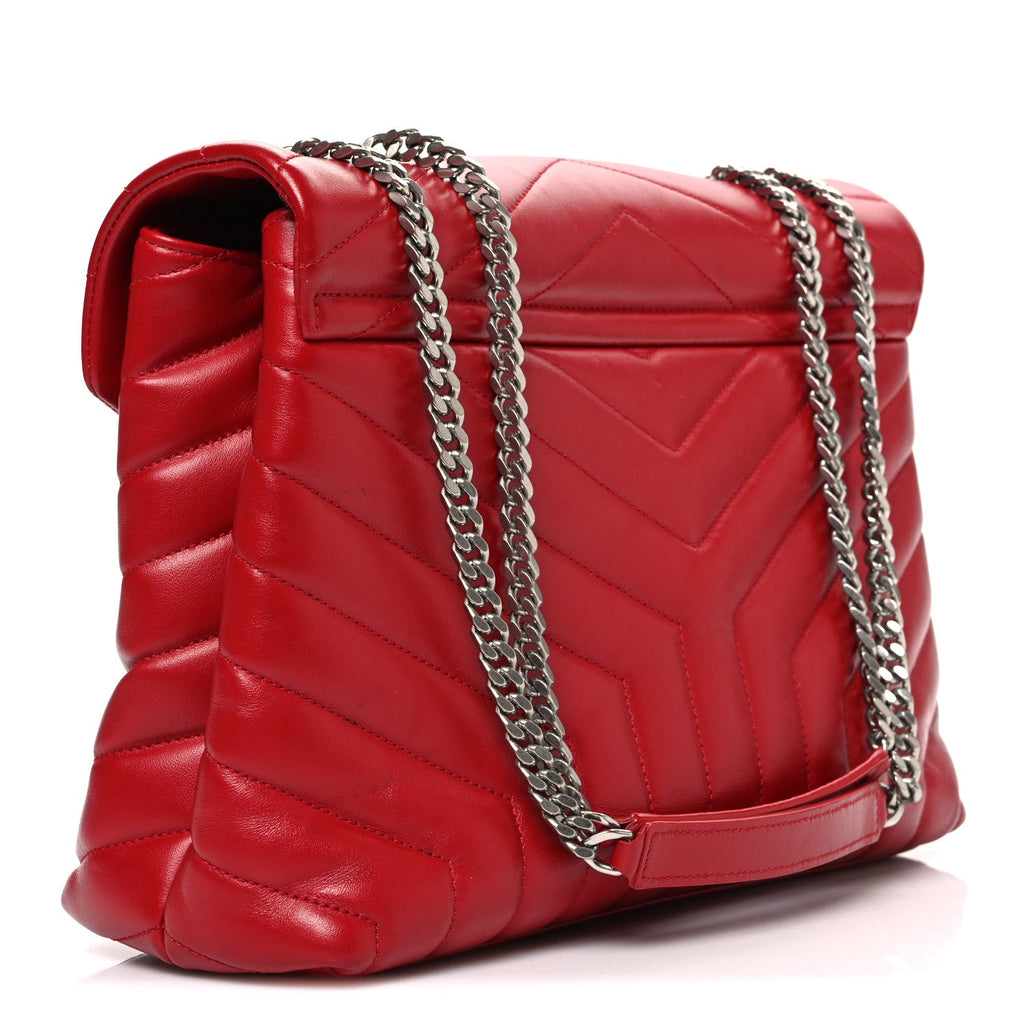 Calfskin Y Quilted Monogram Medium Loulou Chain Satchel Rouge Eros
