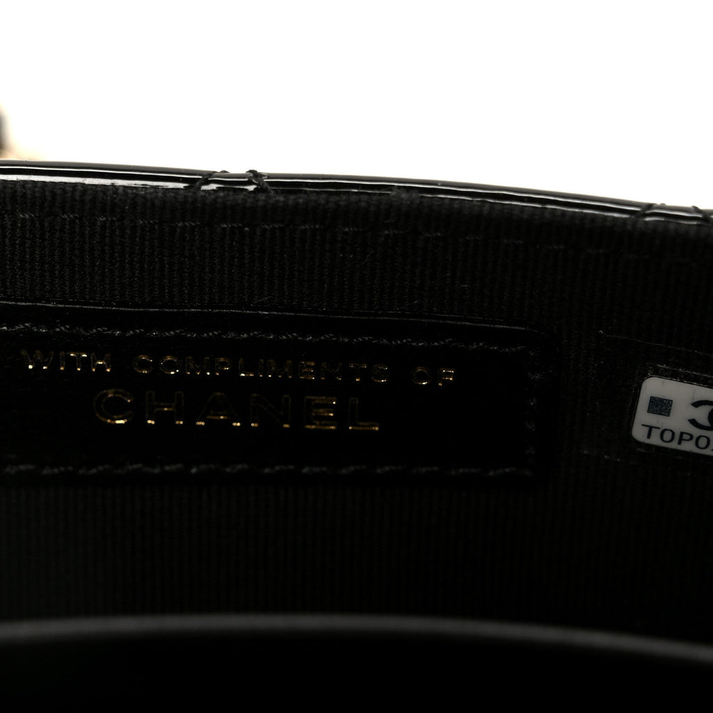 Patent Calfskin Quilted Mini Flap Black