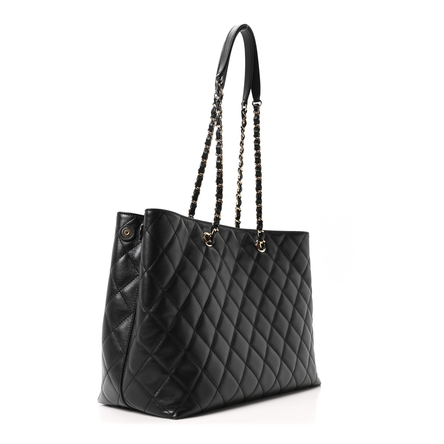 Caviar Quilted Small Shopping Tote Black