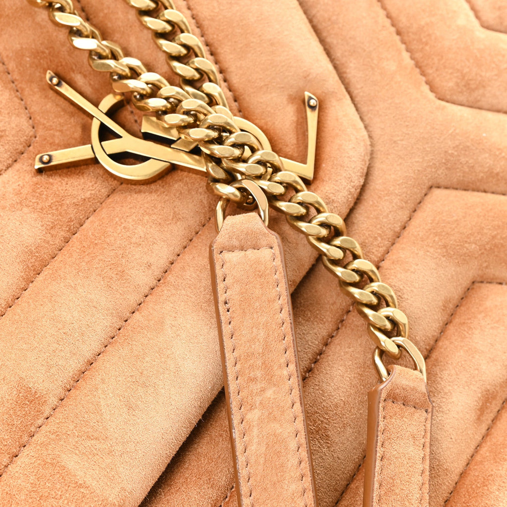Suede Y Quilted Monogram Medium Loulou Chain Satchel Cinnamon