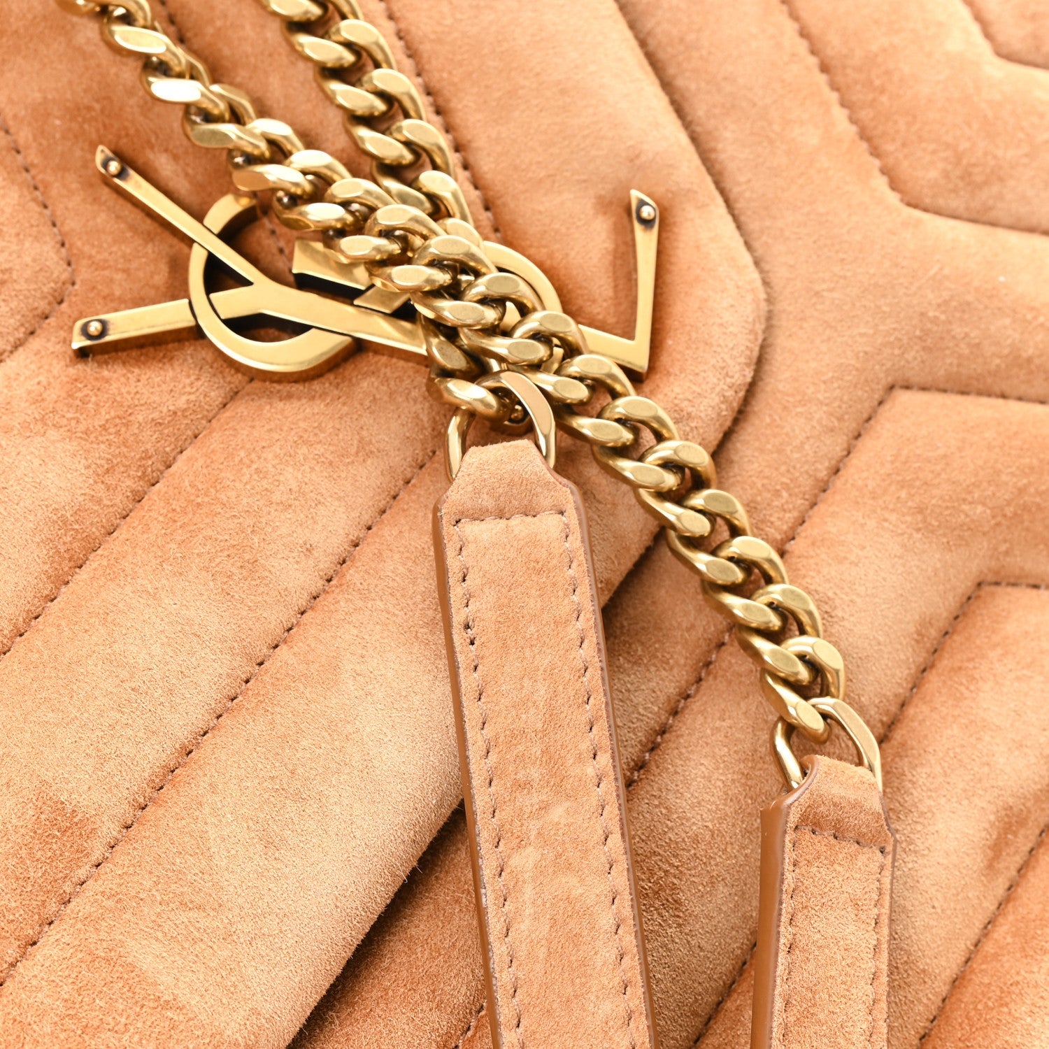 Suede Y Quilted Monogram Medium Loulou Chain Satchel Cinnamon