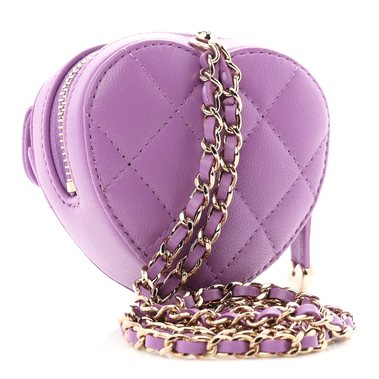 Lambskin Quilted CC In Love Heart Waist Belt Bag With Chain Purple