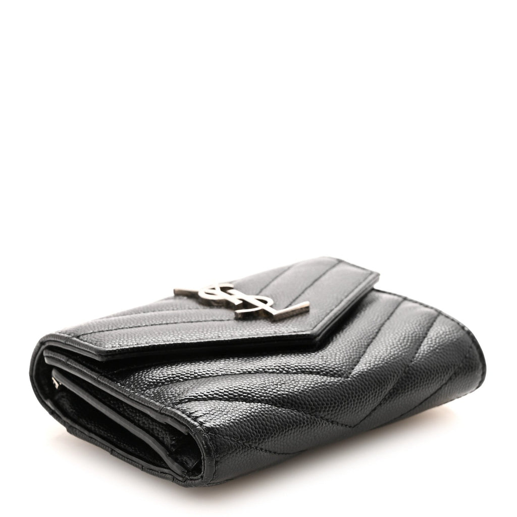 Grain De Poudre Matelasse Chevron Monogram Compact Tri Fold Wallet Black