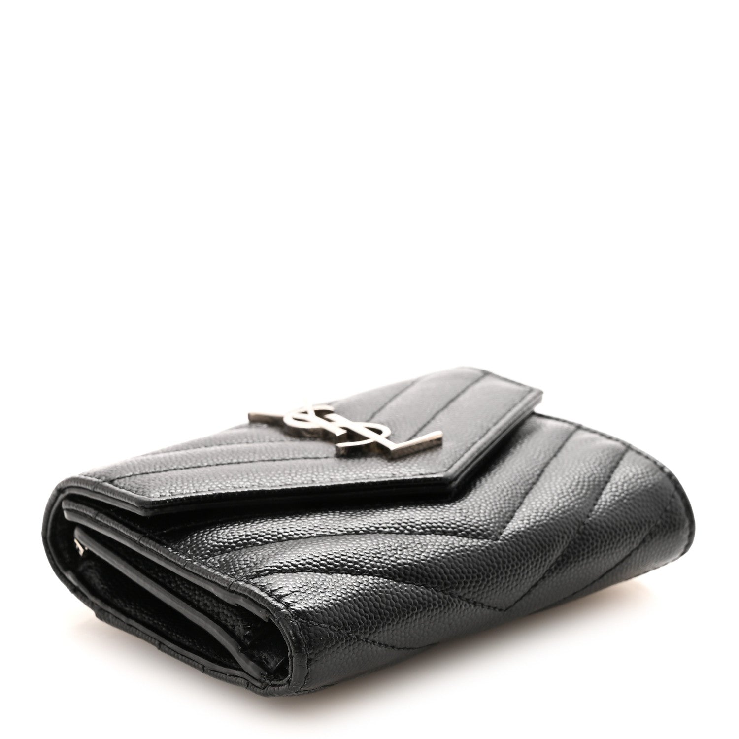 Grain De Poudre Matelasse Chevron Monogram Compact Tri Fold Wallet Black