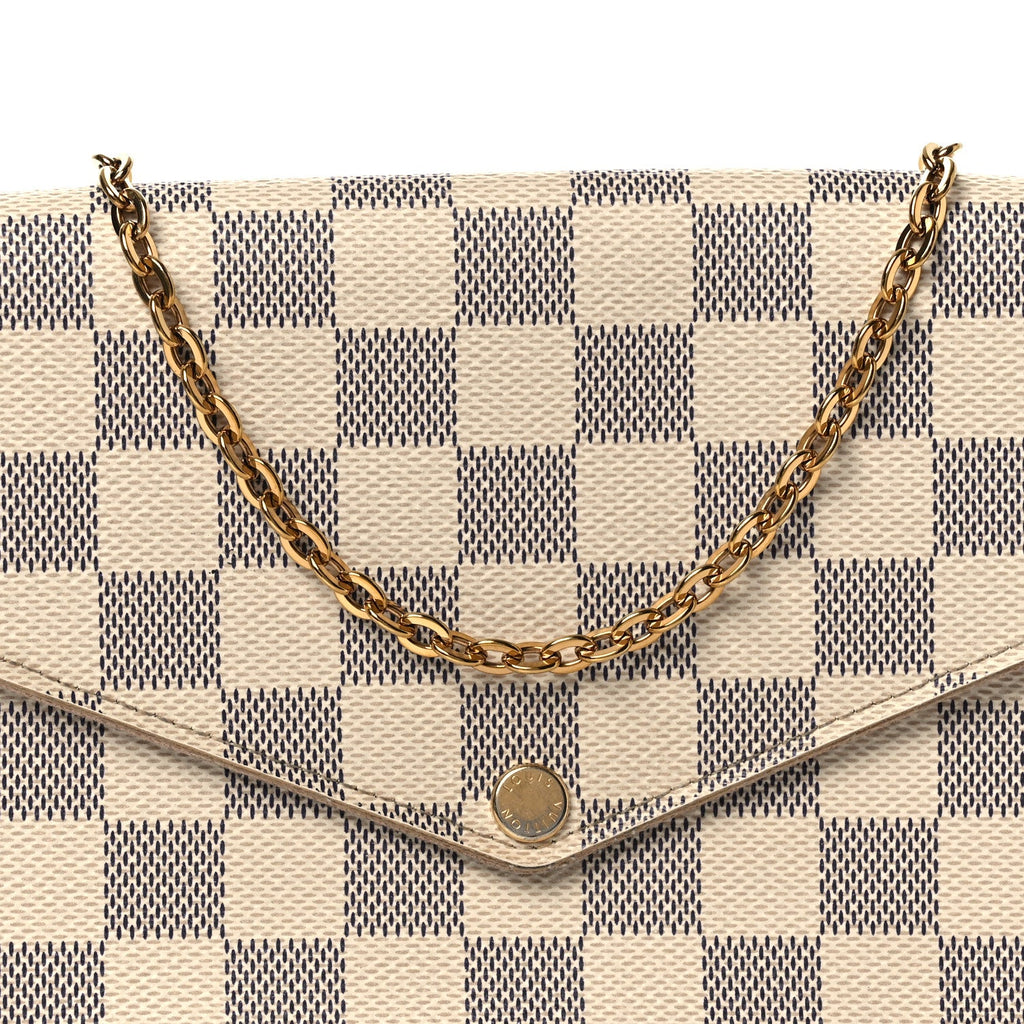 Damier Azur Pochette Felicie Chain Wallet Rose Ballerine