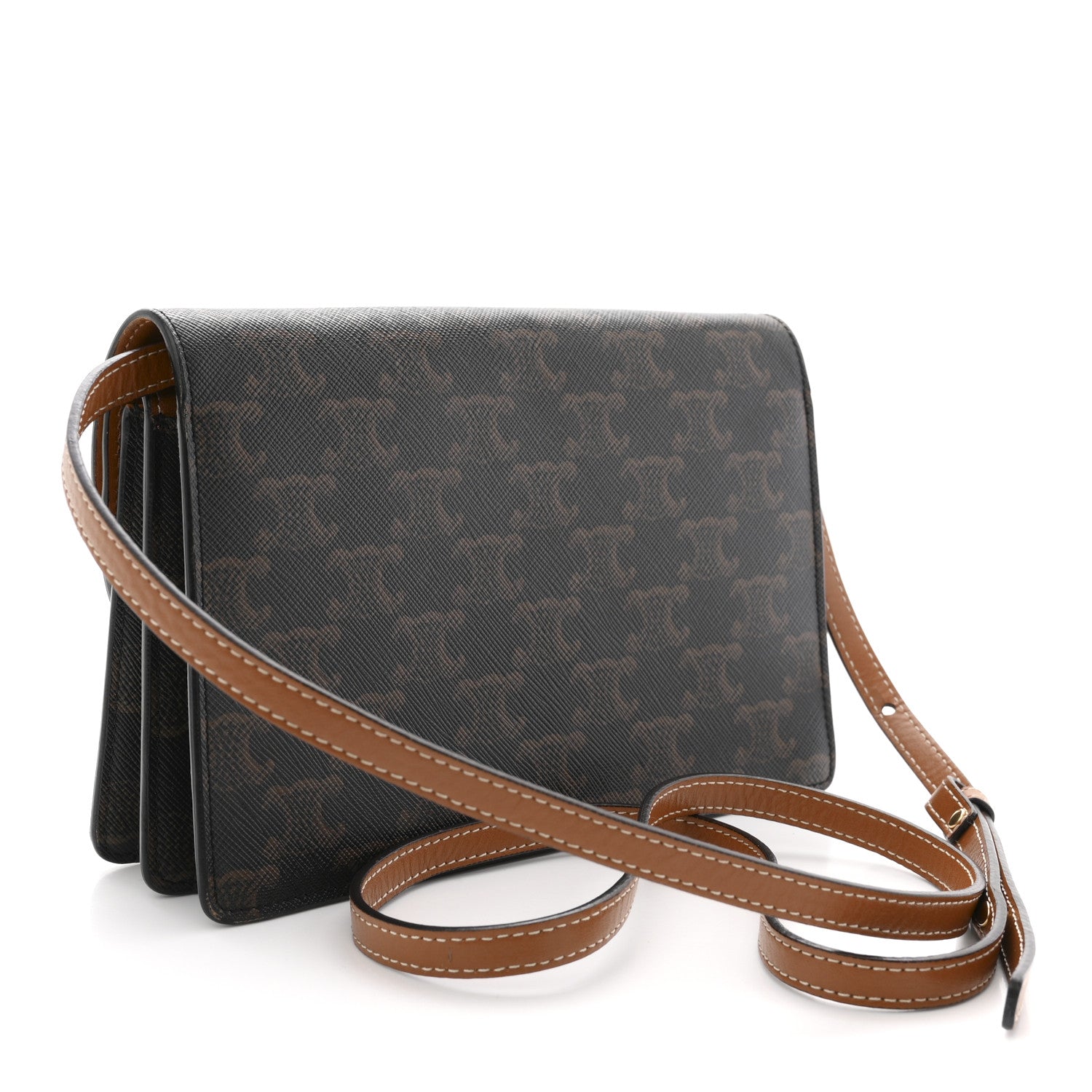 Triomphe Canvas Lambskin Wallet On Strap Tan