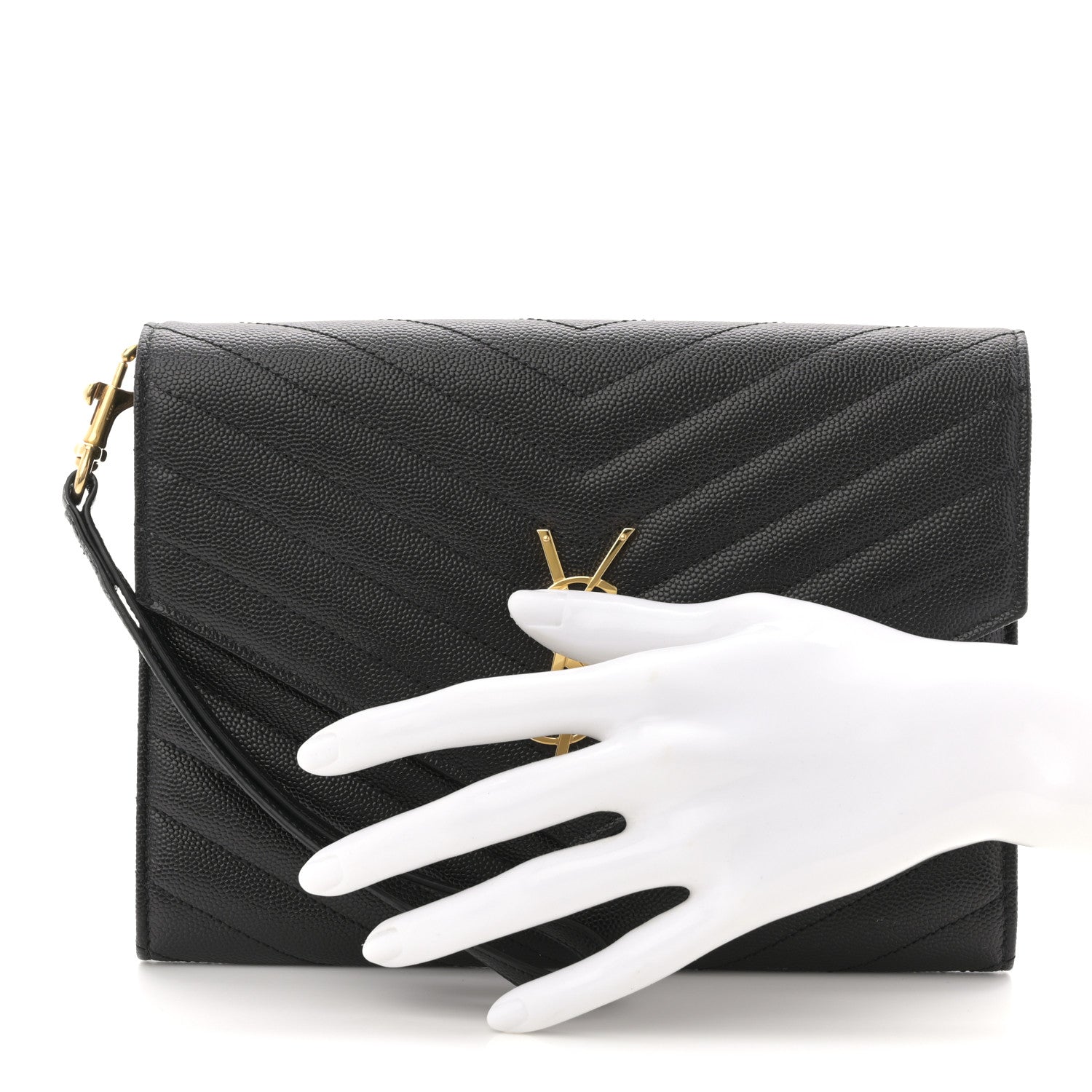 Grain De Poudre Matelasse Chevron Monogram Envelope Clutch Black