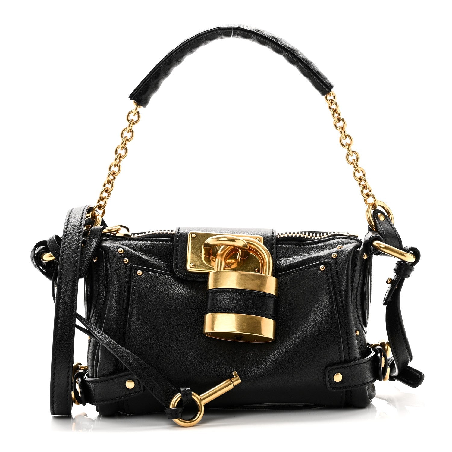 Grained Buffalo Small Paddington Chain Bag Black