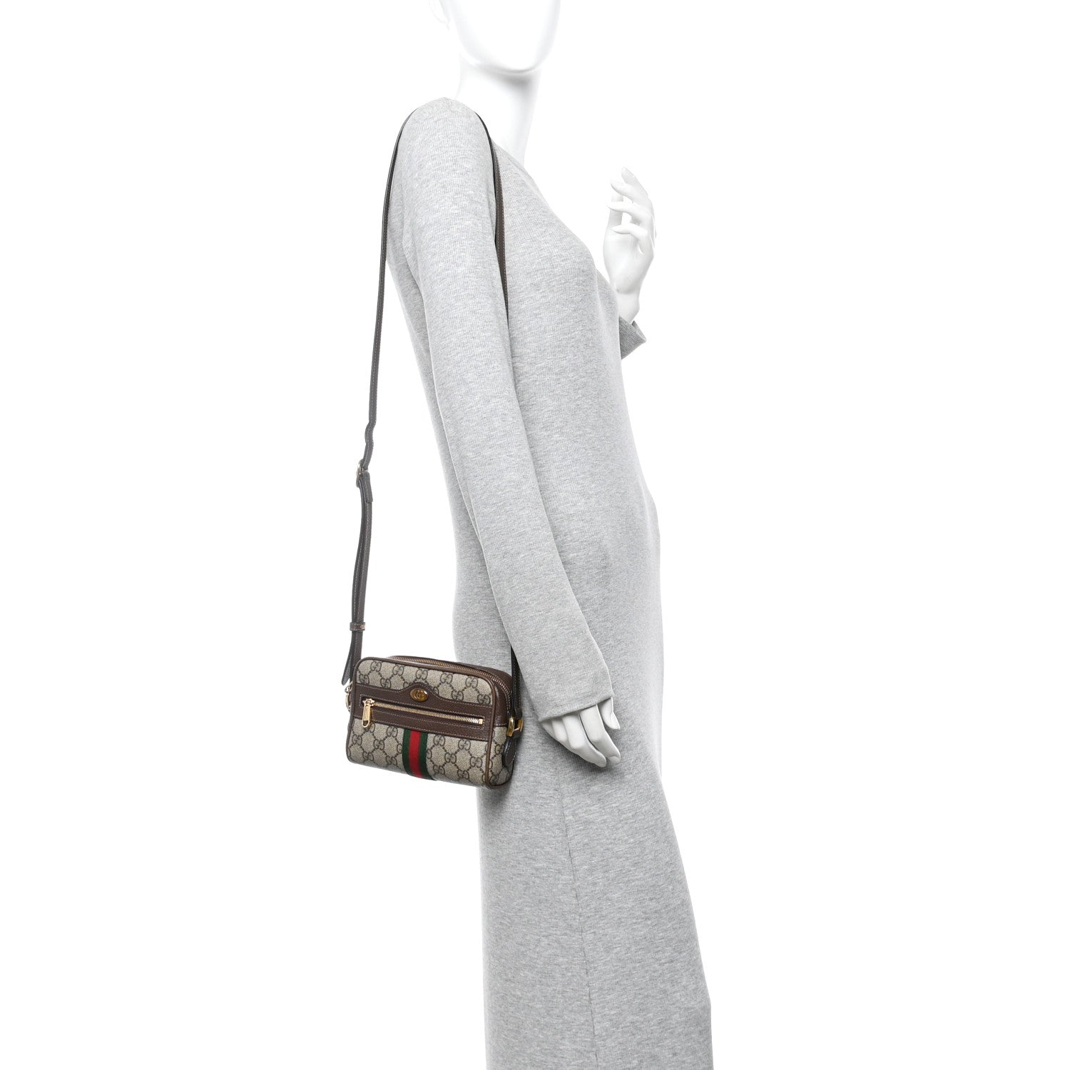 GG Supreme Monogram Web Mini Ophidia Shoulder Bag Brown