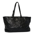 Glazed Calfskin Large On The Road Tote Black