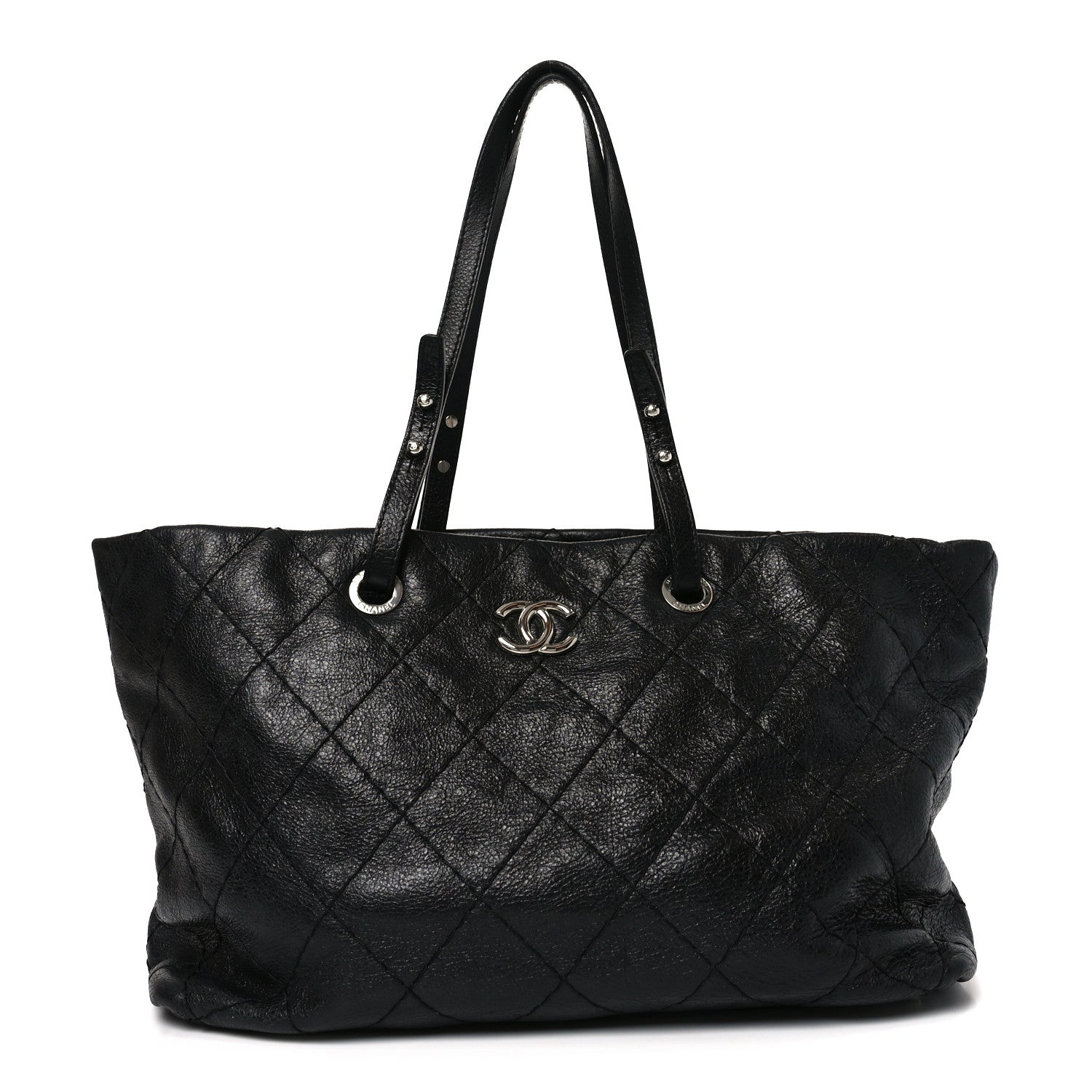 Glazed Calfskin Large On The Road Tote Black