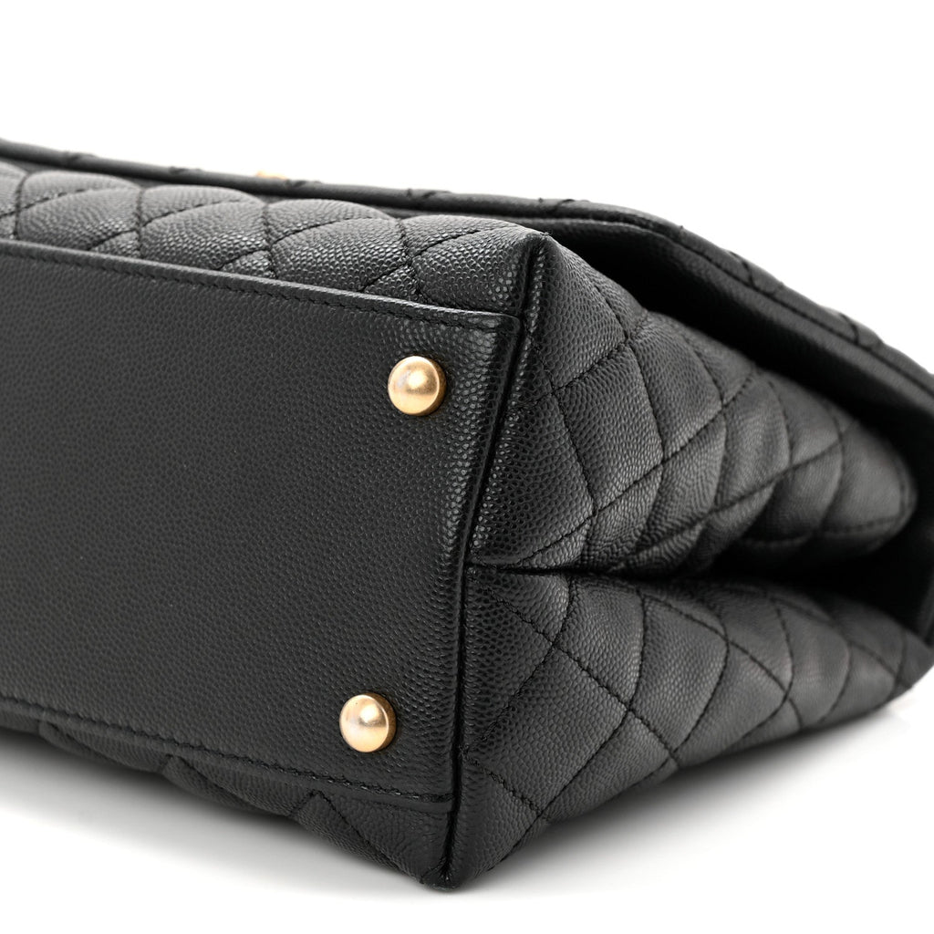 Caviar Lizard Embossed Quilted Small Coco Handle Flap Black