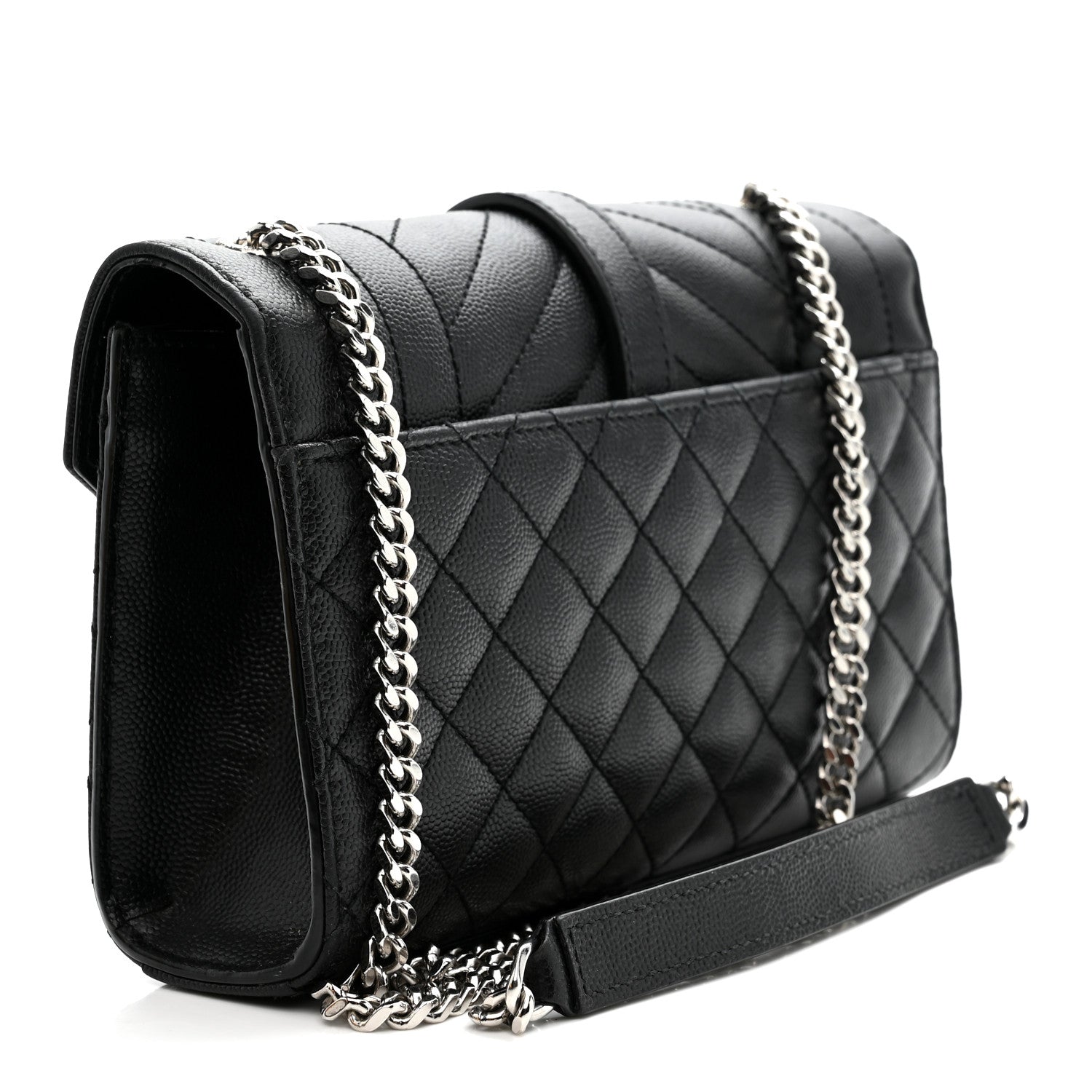 Grain De Poudre Textured Mixed Matelasse Triquilt Small Monogram Satchel Black