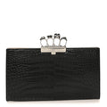 Calfskin Crocodile Embossed Knuckle Flat Clutch Black
