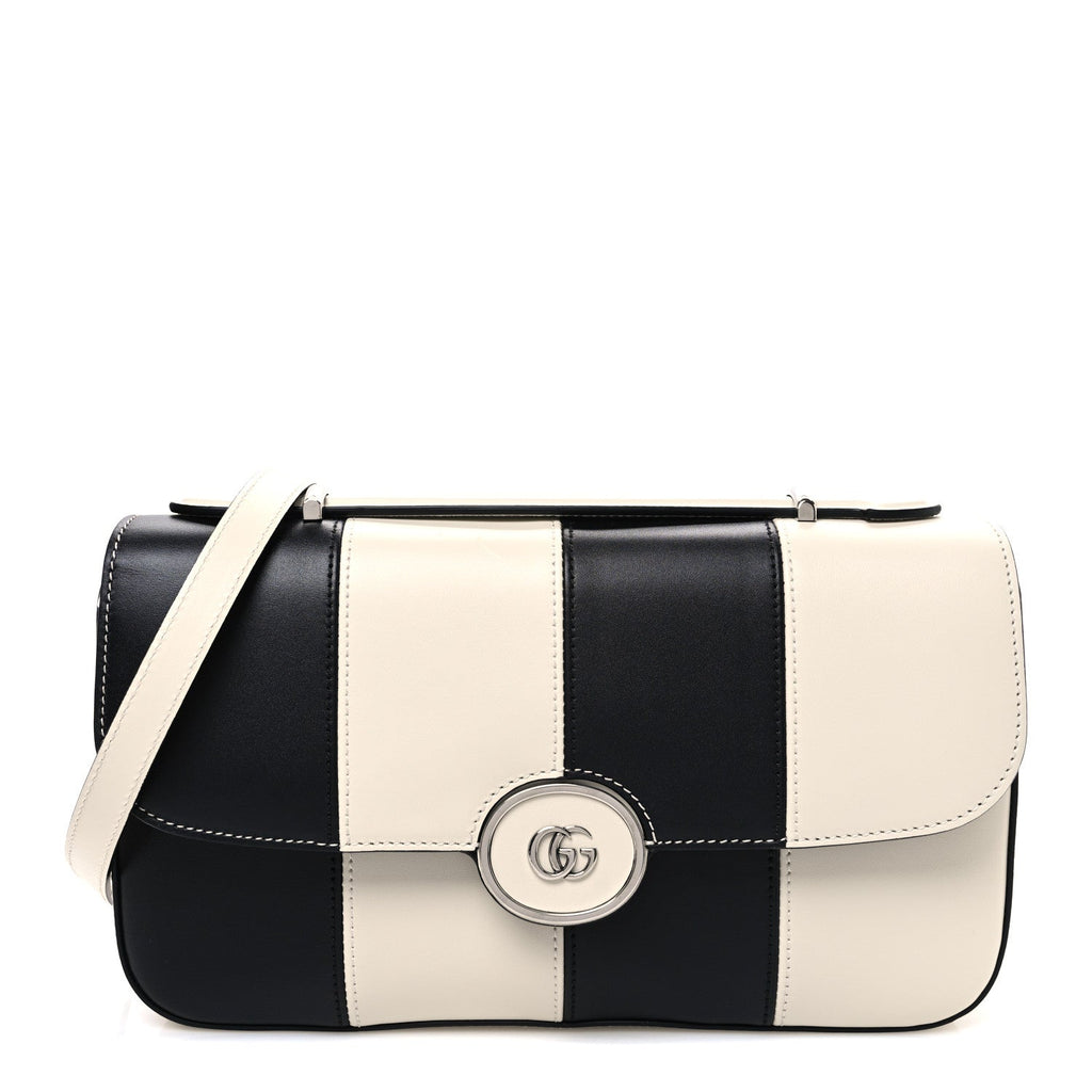 Senna Calfskin Lines Petite GG Top Handle Shoulder Bag Black Mystic White