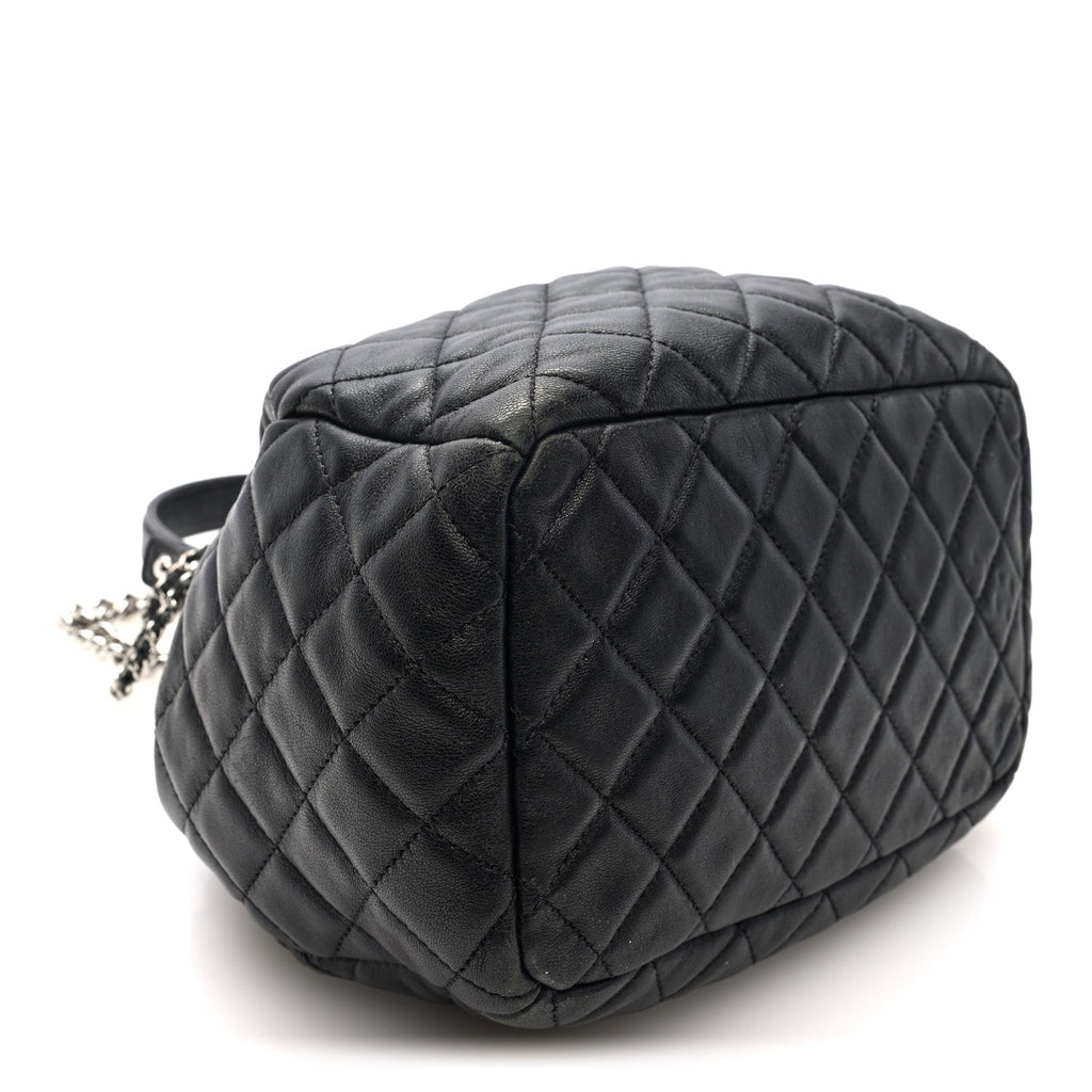 Lambskin Quilted CC Chain Drawstring Tote Black