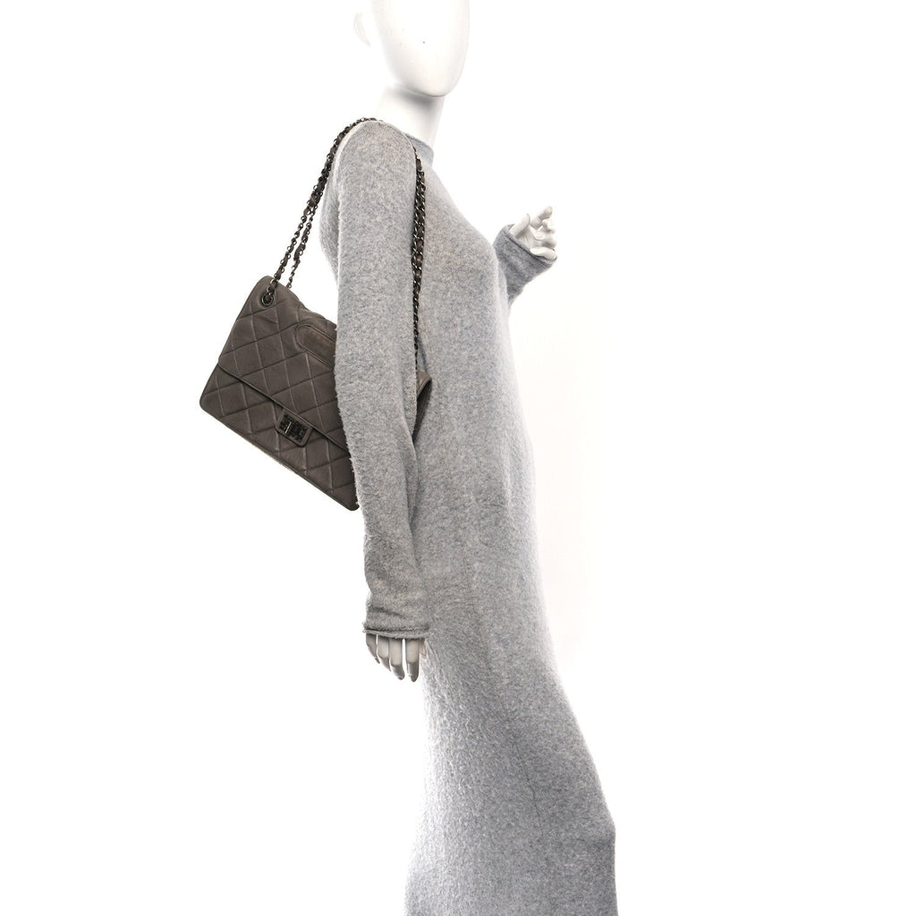 Washed Lambskin Jumbo Take Away Flap Grey
