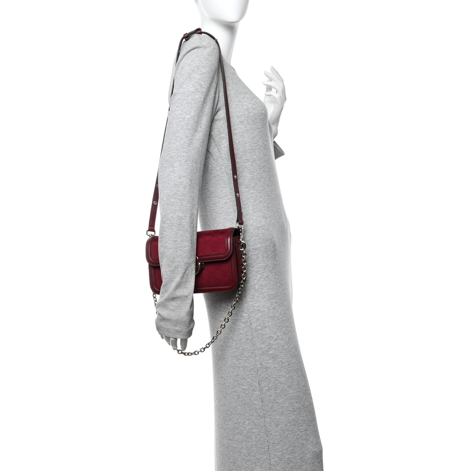 Crepe Wool Silk GG Monogram Go Small Shoulder Bag Rosso Ancora