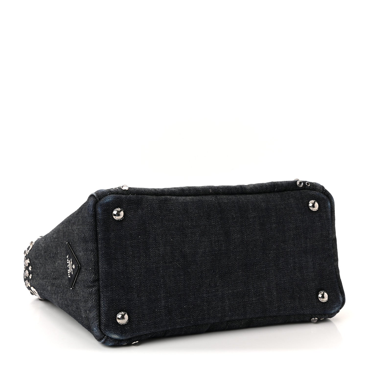 Canapa Denim Crystal Rivet Studded Tote Avio