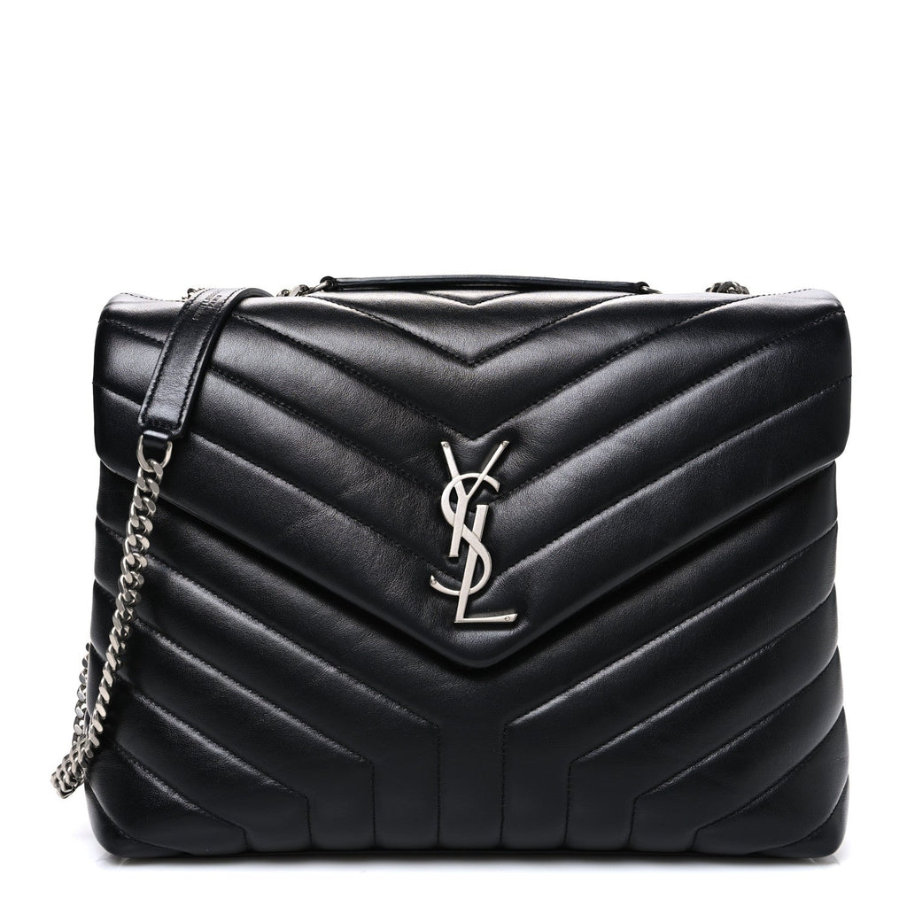 Calfskin Y Quilted Monogram Medium Loulou Chain Satchel Black