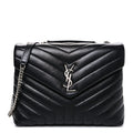 Calfskin Y Quilted Monogram Medium Loulou Chain Satchel Black