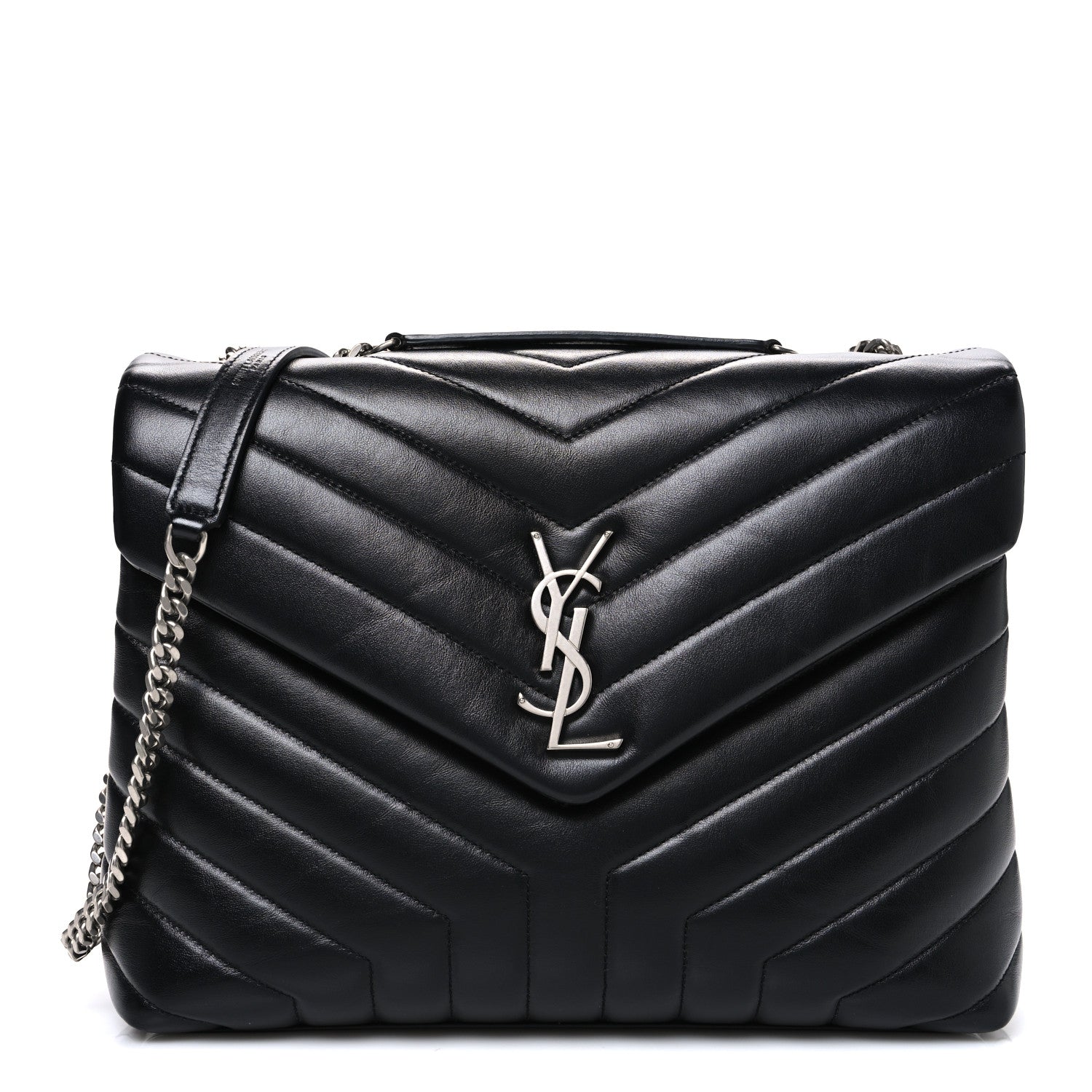 Calfskin Y Quilted Monogram Medium Loulou Chain Satchel Black