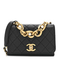 Calfskin Quilted Pearl Jewel Chain Flap Black