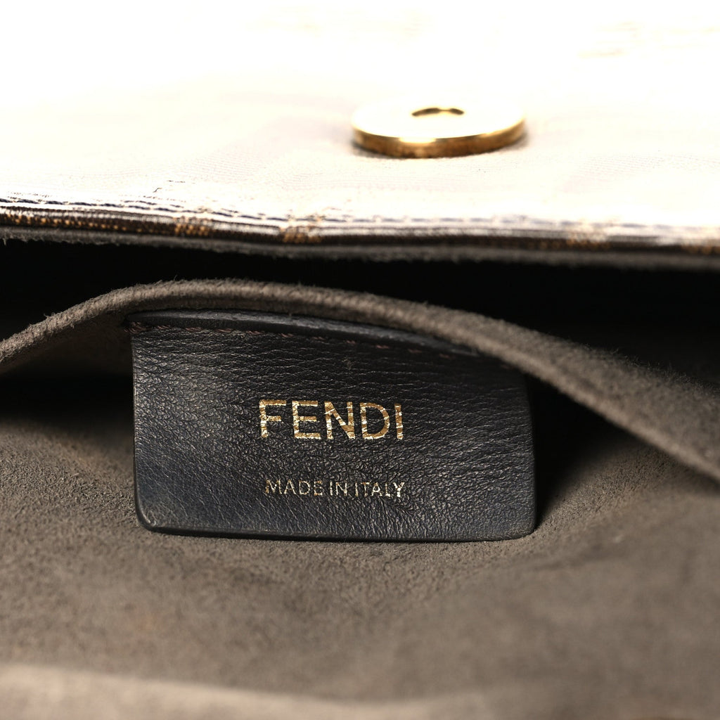 Glazed Fabric Vitello Century FF 1974 Stamp Patch Mini Double F Crossbody Bag Mogano Panna Black