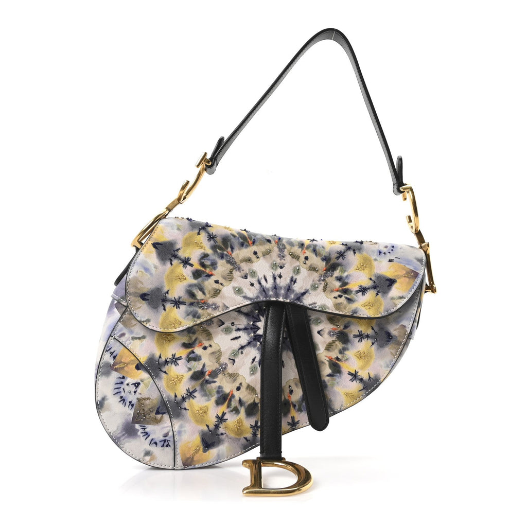 Calfskin Embroidered Kaleidiorscopic Saddle Bag Multicolor