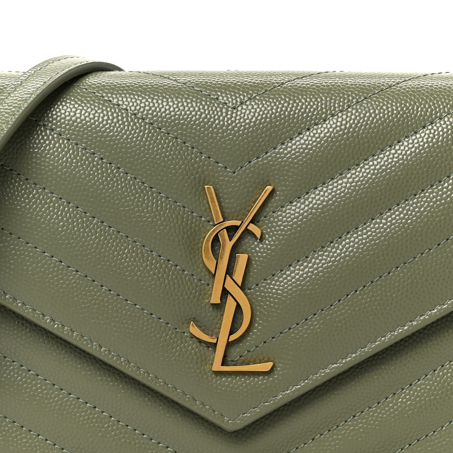 Grain De Poudre Matelasse Chevron Monogram Envelope Chain Wallet Light Sage