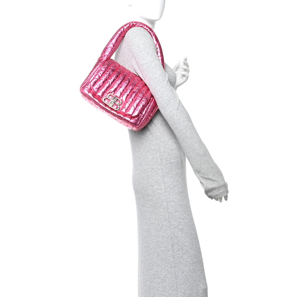 Metallized Crushed Calfskin Quilted Small Monaco Shoulder Bag Pink