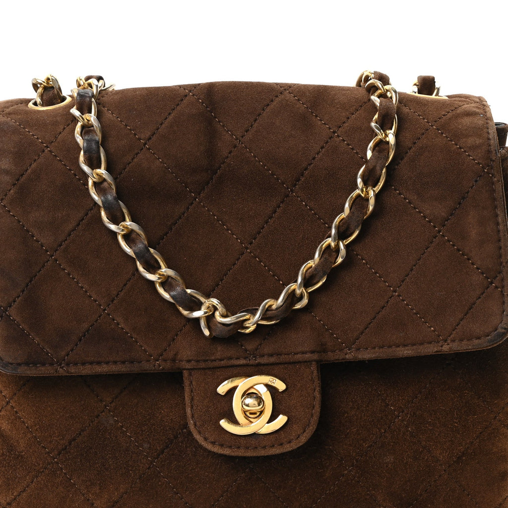 Suede Quilted CC Shoulder Bag Brown