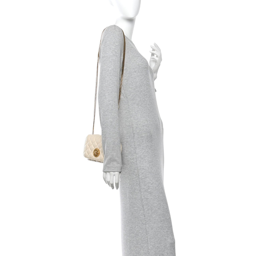 Nappa Quilted Small Medusa Chain Crossbody White