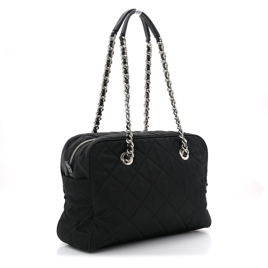 Nylon Tessuto Impuntu Quilted Shoulder Bag Black