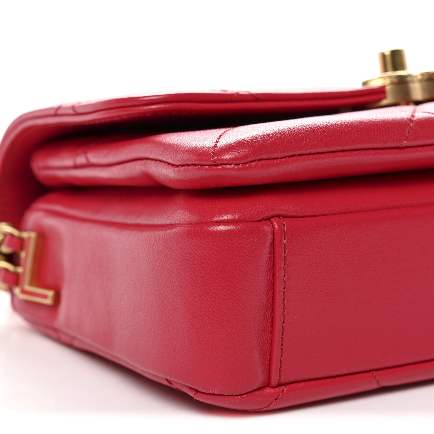 Lambskin Quilted Enamel Chain Logo Mini Flap Red